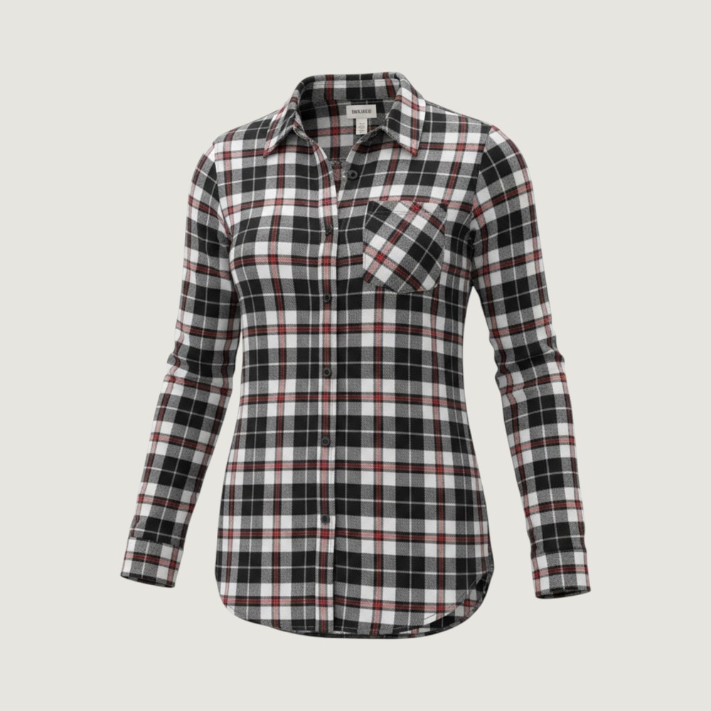 Boston‎ Traders Womens Medium Plaid Flannel Shirt Black Red White Button Down